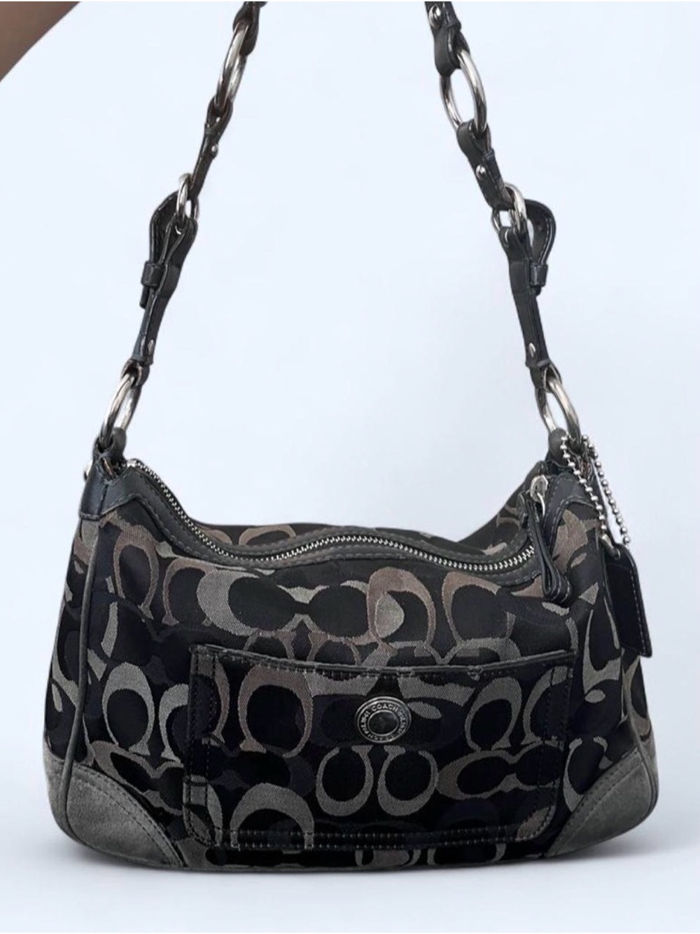Coach Signature Canvas Shoulder Bag in Black/Grey